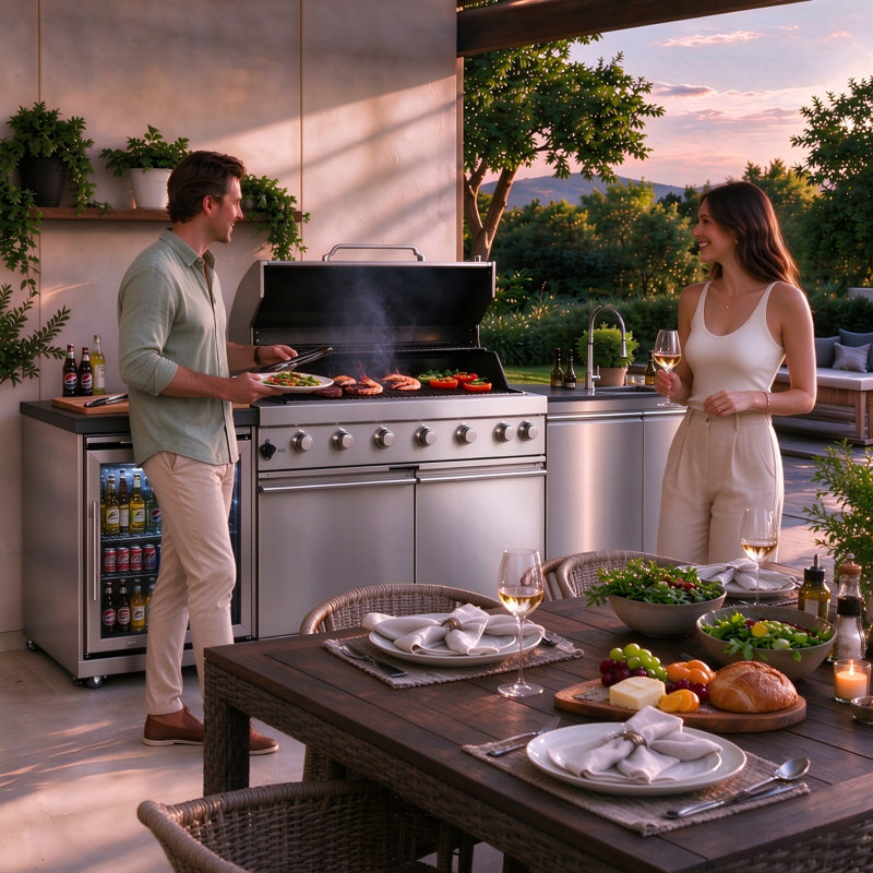 Îlot de cuisine au propane 96 po avec rôtissoire en acier inoxydable 96 po, 85 000 BTU