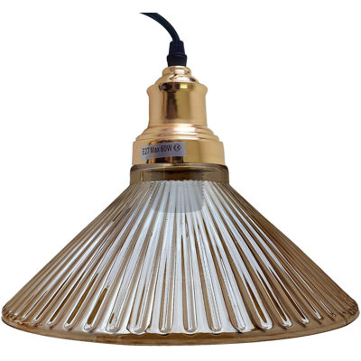 Ceiling Pedant Light Fixture, Glass Cone Shape 25Cm Lampshade E27 Screw With 95Cm Adjustable Cable