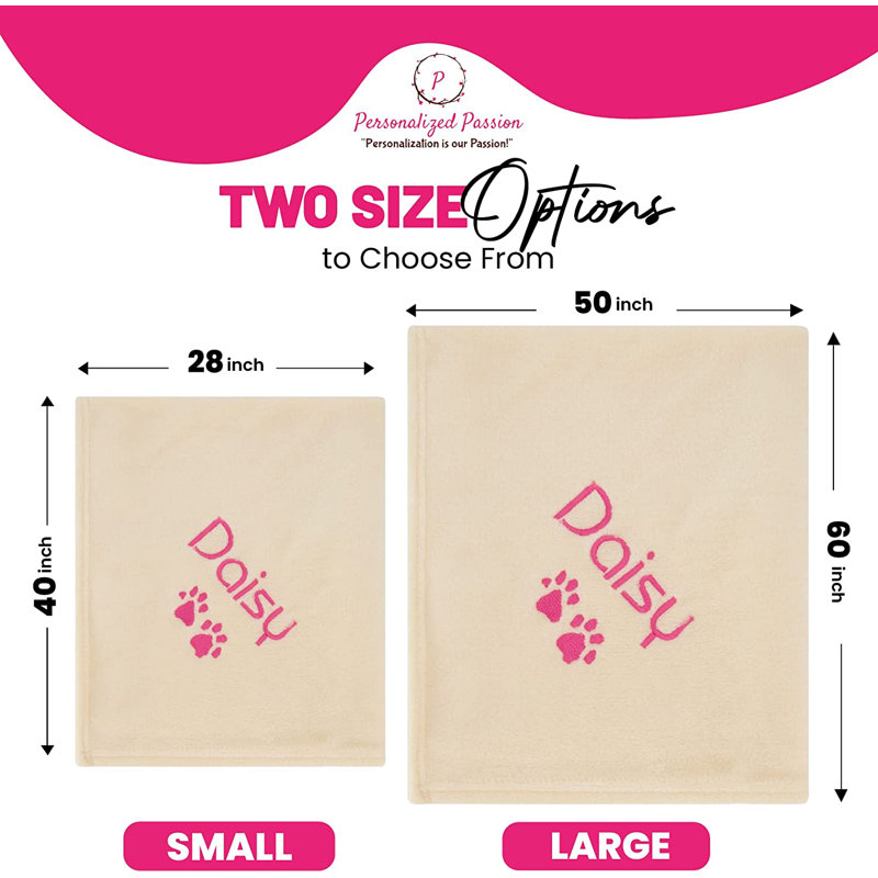 Couverture personnalisée avec nom et pattes, 40 po x 28 po, Oui, Crème