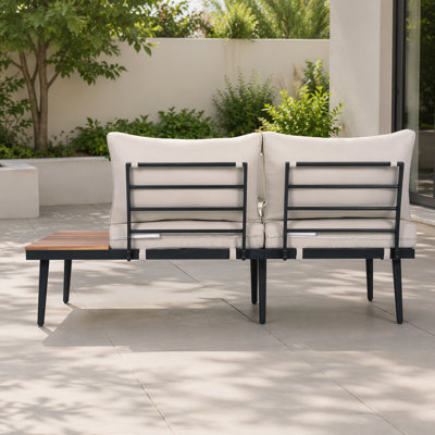 Ensemble de canapés modulaires d'extérieur 6 pièces avec tables basses gigognes et sièges avec coussins pour terrasse, porche et jardin (beige) TREXM