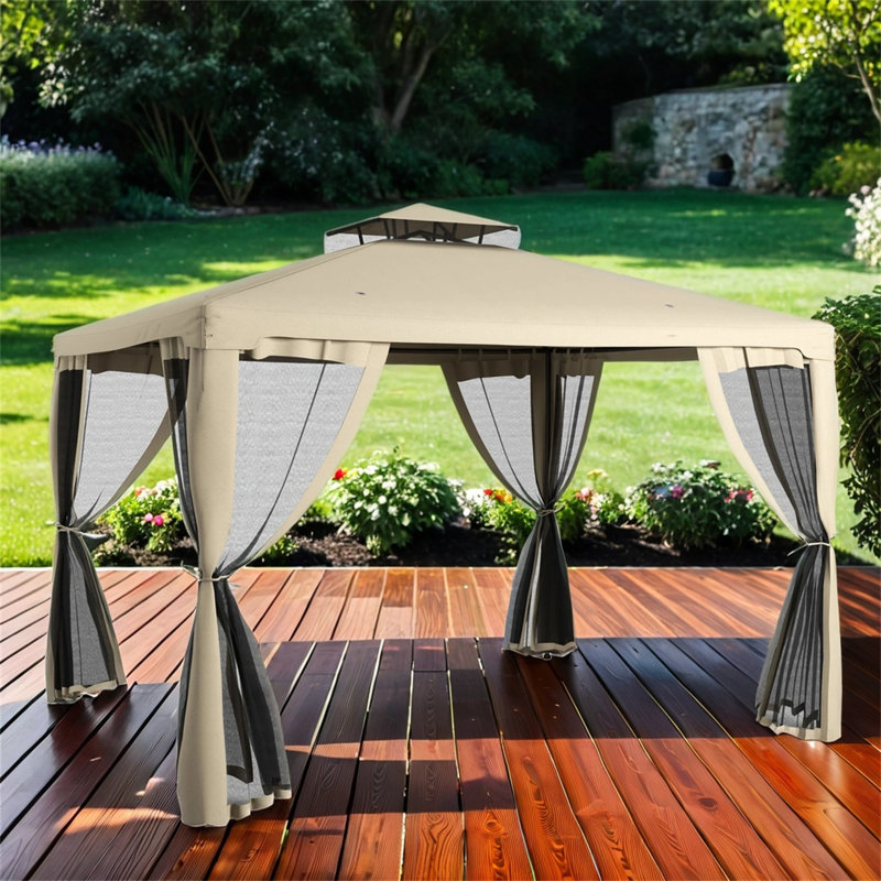 Pavillon de jardin extérieur en acier, Taupe, 11,6 pi x 9,6 pi