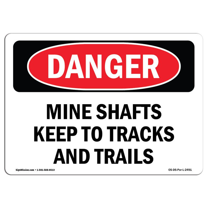 Panneau de mine «Keep to Tracks and Trails», 18" H x 24" W x 0.1" D