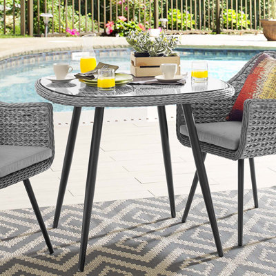 Additri 36" Outdoor Patio Wicker Rattan Dining Table In Gray