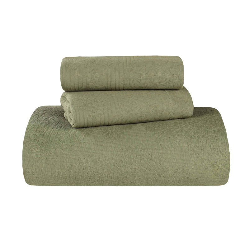 Sage Green Cotton Twin Bedspread Set with Pillow Sham