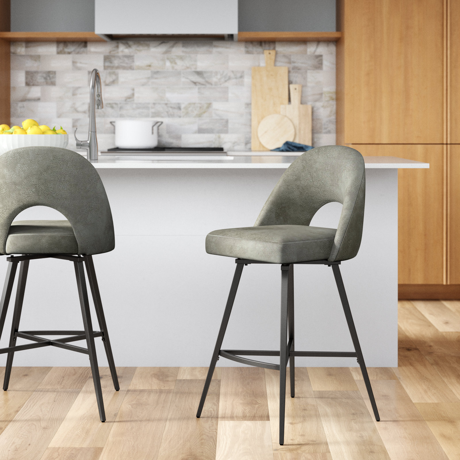 Mercury Row® Etna Swivel Upholstered Counter Stool with Metal Frame