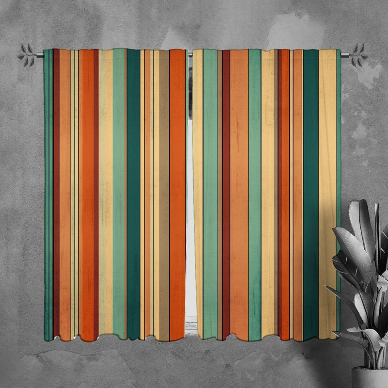 Tanica Room Darkening Curtain Pair, 40" W x 61" L, Orange/Turquoise