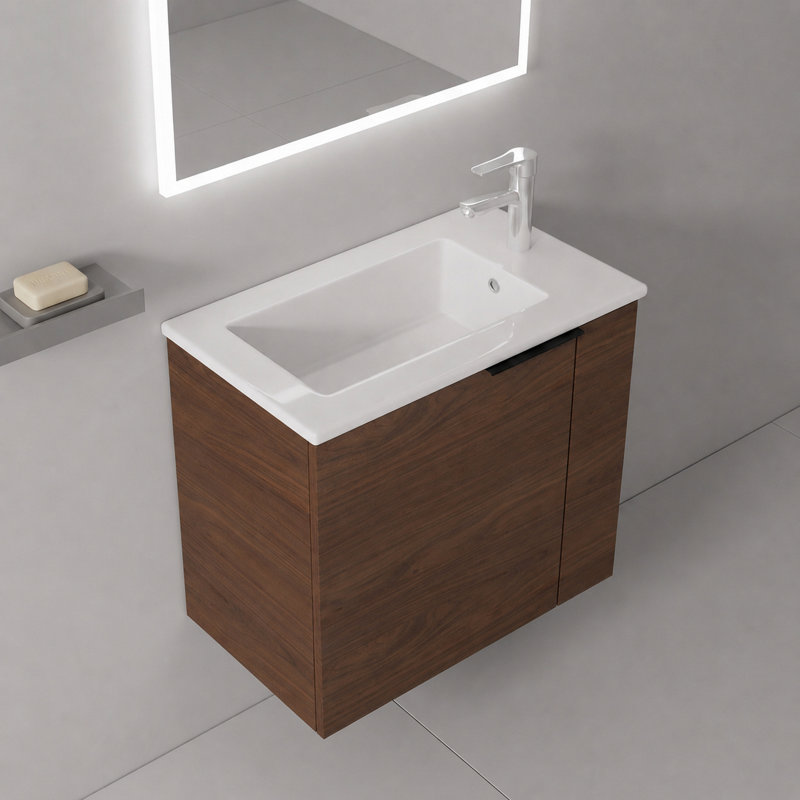Meuble-lavabo flottant 22 po avec lavabo, porte en céramique, brun