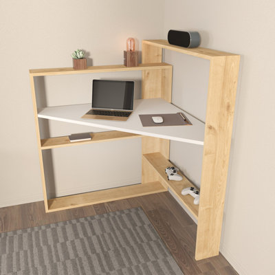 Modern Scandinavian Study Desk, Oak & White, 36.9 x 44.9 x 21.3 inches | 100% Melamine Coated Particle Board, Thickness: 0.71 inches | Stylish & Functional Design for Home Office or Study Spaces, Durable & Elegant Finish
