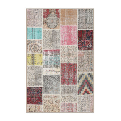 Tapis gris/rose/beige contemporain