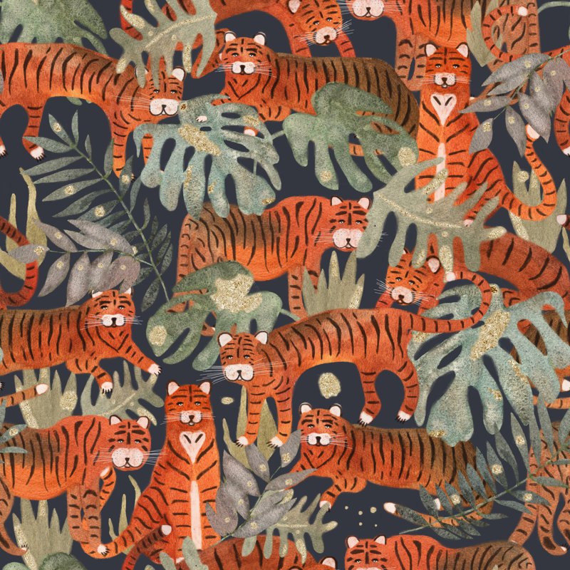 Tigres et feuilles de Canepa sur toile, H 12 po x l 12 po