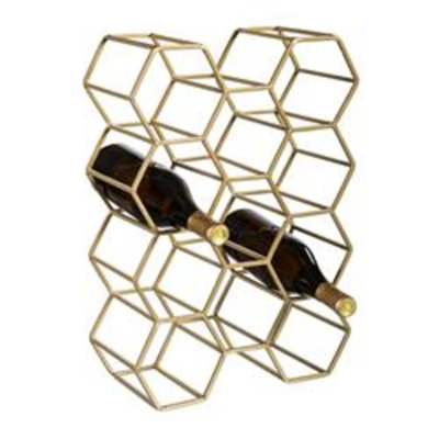 Gold Honeycomb Metal 11 Wine Bottle Holder by George Oliver