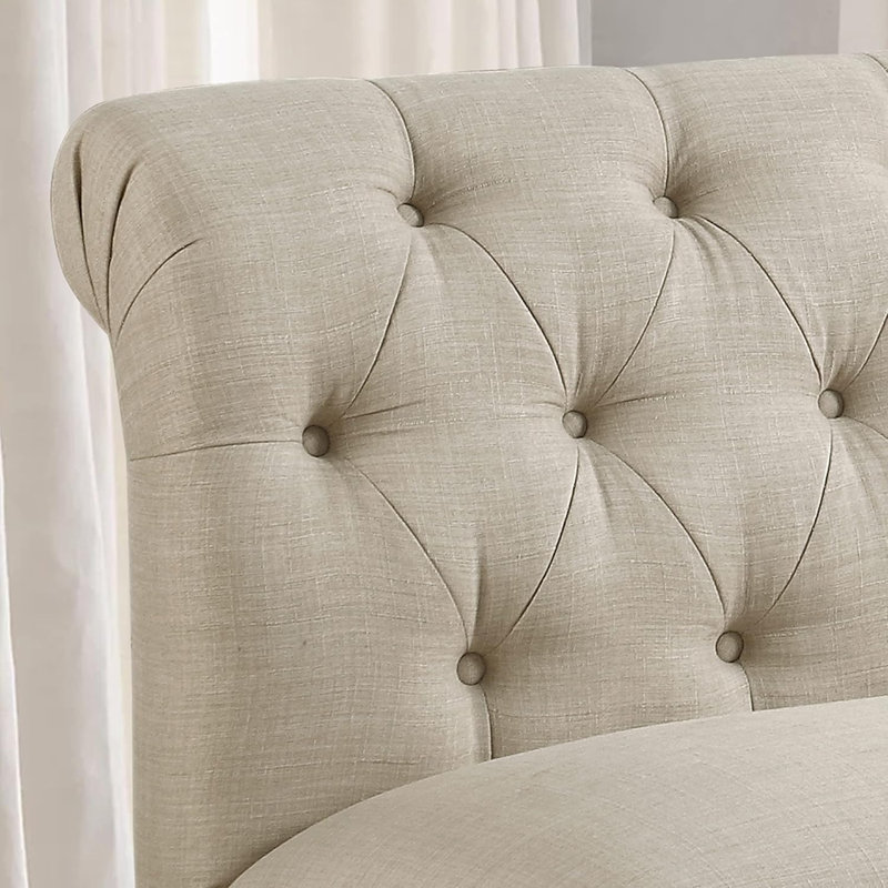 Upholstered Tufted Fine Polyester Chair Loveseat Sofa Bench with Armless Design Easy Assembly for Living Room Bedroom, Beige