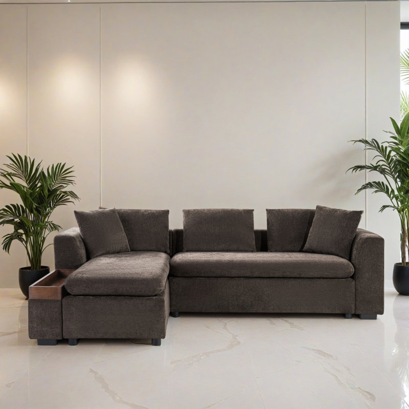 93.72" Wide Left Hand Facing Sectional Sofa Couch with Chaise Lounge, Brown Chenille