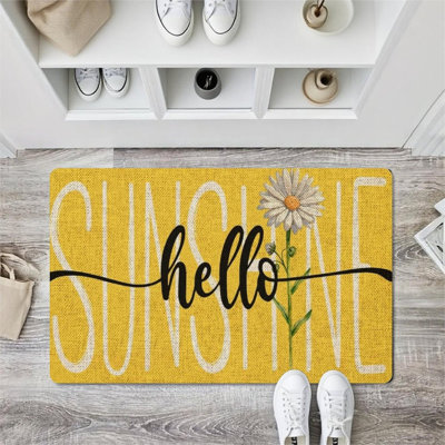 Yellow Hello Sunshine Daisy Home Decor Door Mat 24"x 36", For Indoor Outdoor Porch