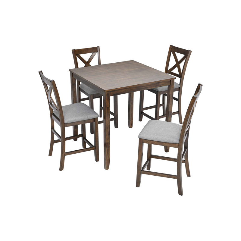 Ensemble de table de salle à manger 5 pièces à hauteur de comptoir, table carrée en bois avec 4 chaises rembourrées pour les petits espaces