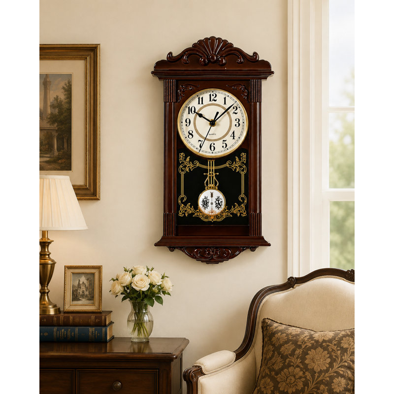 Wall Clock with Wood-Effect Plastic Pendulum