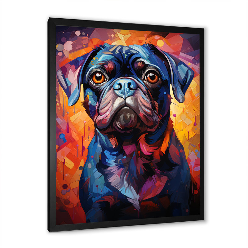 Popart Pug Parade VI sur toile, Cadre simple noir, H 44 po x l 34 po x P 1,5 po