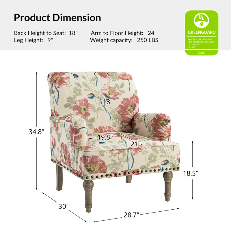 Fauteuil large de 28,7 po Appel, Motif floral rouge
