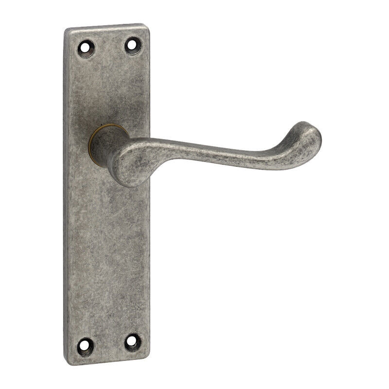 Victorian Scroll Door Handles Set, Pewter Plain