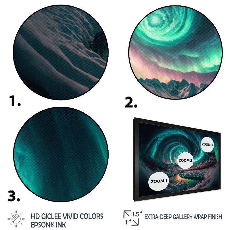 Aurores boréales magiques «Northern Lights VI», reproduction sur toile, Impression noire sur toile encadrée