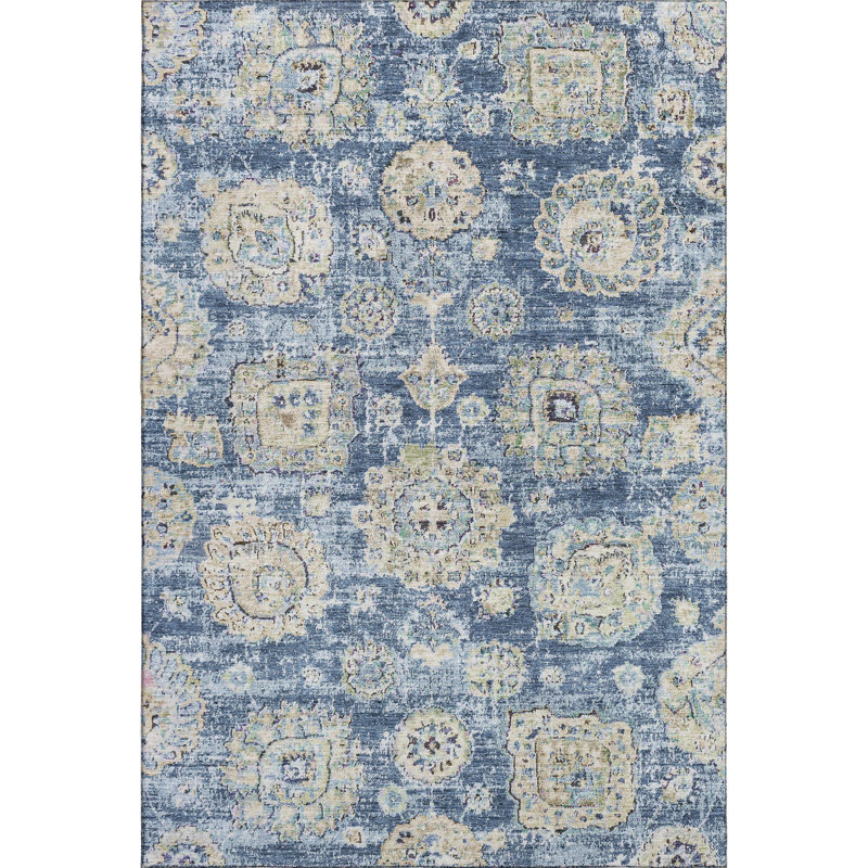 Red Floral Synthetic Washable Non-slip 5' x 7' Rug