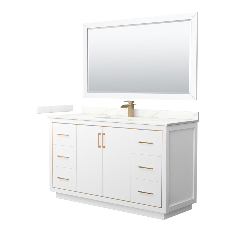 60'' W Single Vanity, Giotto Quartz, White, Satin Bronze