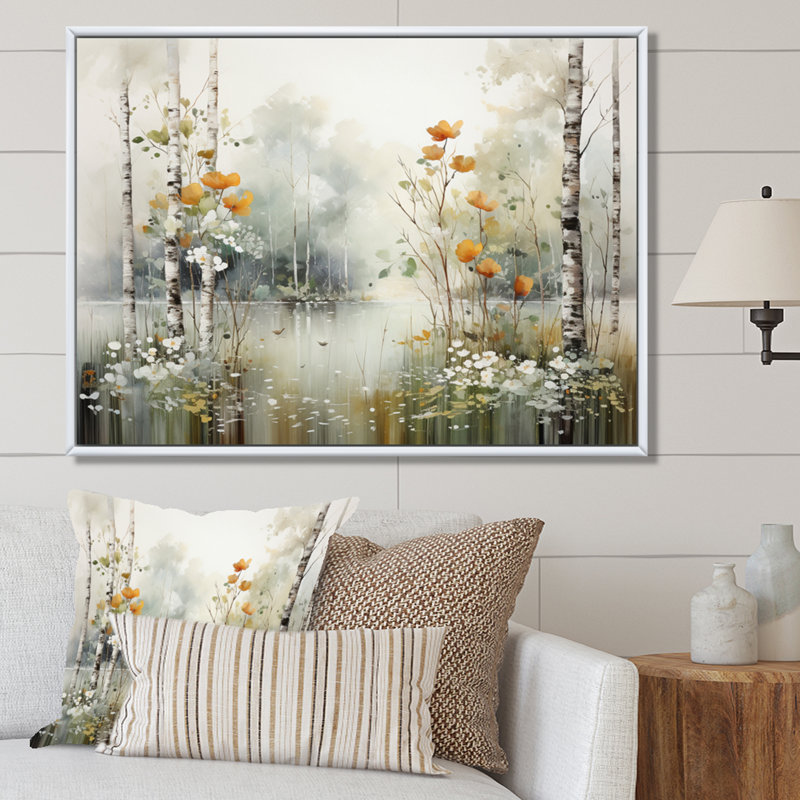 Binimal minimalisme forêt bois I - impressions sur toile forêt, Cadre flottant blanc, H 30 po x l 40 po x P 1,5 po