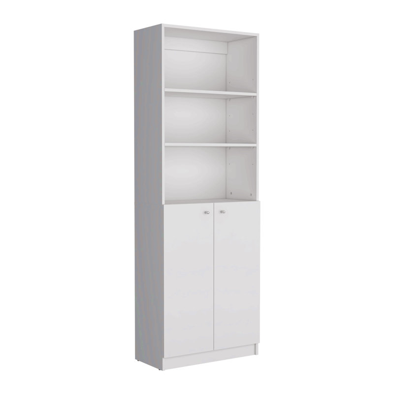 2-Door Bookcase, Modern Storage Unit With Dual Doors And Multi-Tier Shelves -White -Office