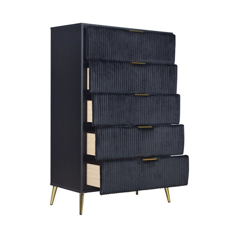 Kiersha 5 - Drawer Dresser, Black/Gold