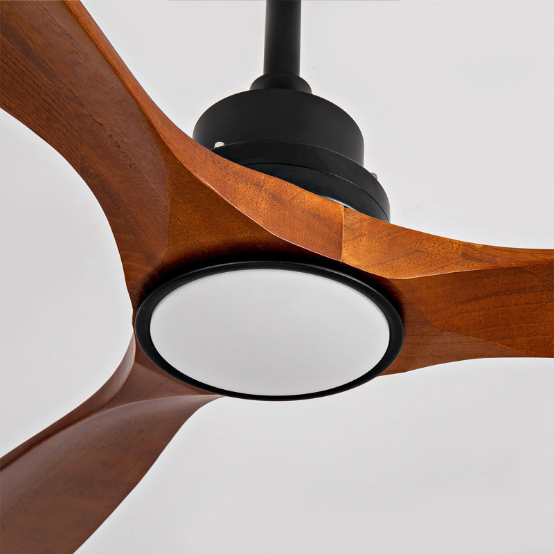  52 Inch Modern Black Ceiling Fan With Light 3 Solid Wood Blades Remote Control Reversible DC Motor With Dimmable LED, Brown
