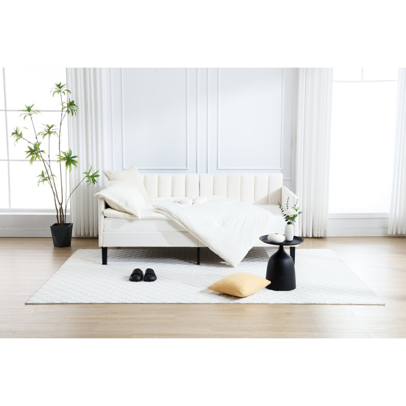 Modern Twin Daybed With Stable Frame And Soft Velvet Upholstery Breathable Support For Home Office