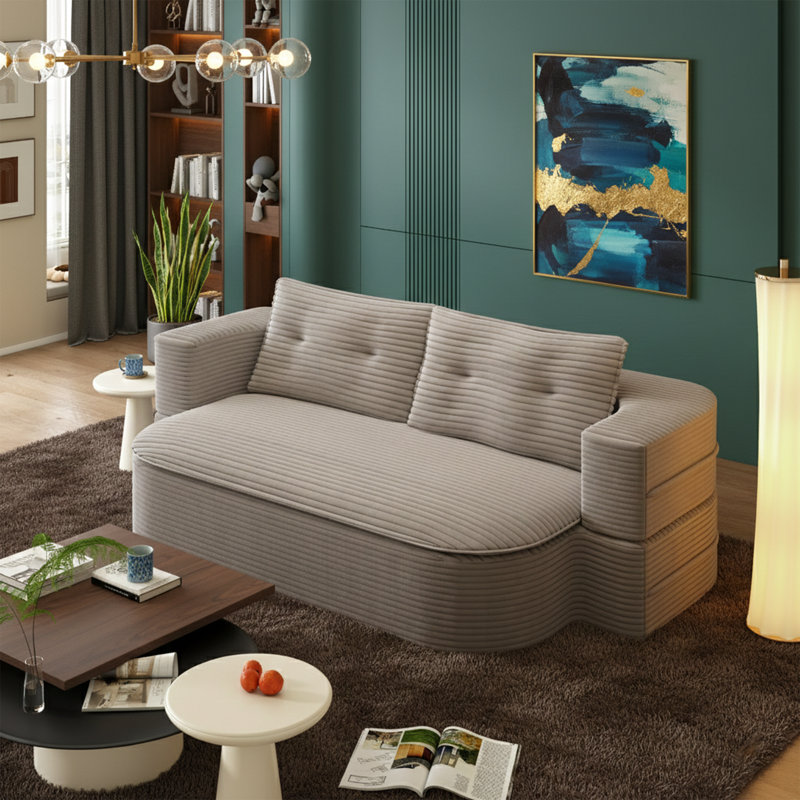 Canapé-lit en velours côtelé de 78,7 po avec couverture à fermeture à glissière intégrée - Canapé-lit convertible avec 2 coussins - Canapé paresseux sans assemblage