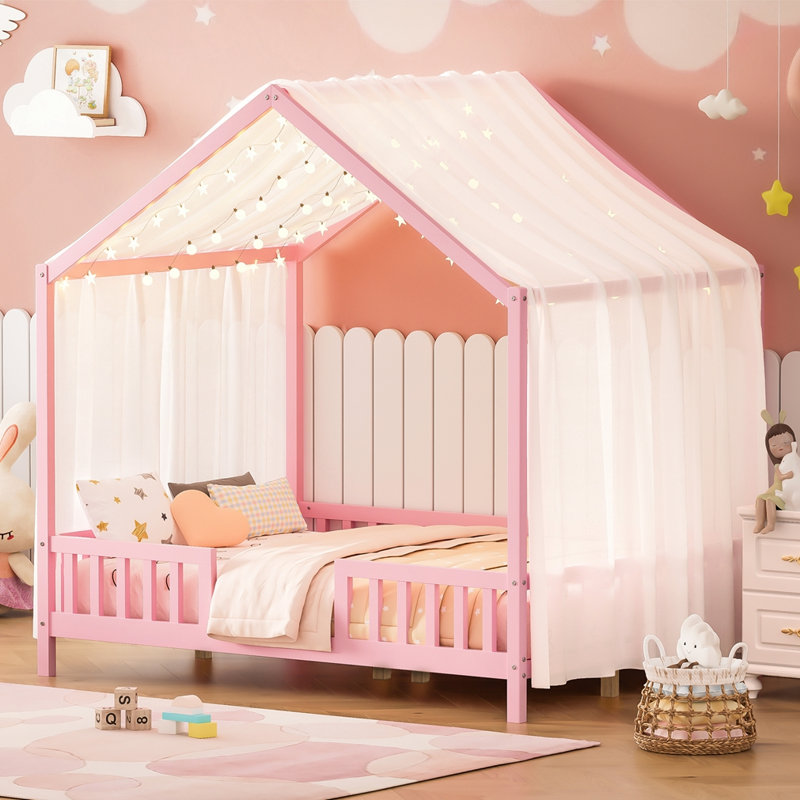 Lit de sol avec baldaquin Montessori, Double, Rose