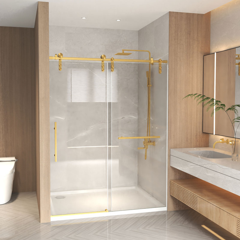 50-54" X 76" H Frameless Sliding Bathtub Door, Tub Shower Door, 5/16" (8mm) Clear Tempered Glass, Stainless Steel Frame,brushed Gold