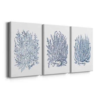 Summer Herb Garden Sketches I  -Custom Wrapped Gallery Canvas - 3 Pieces