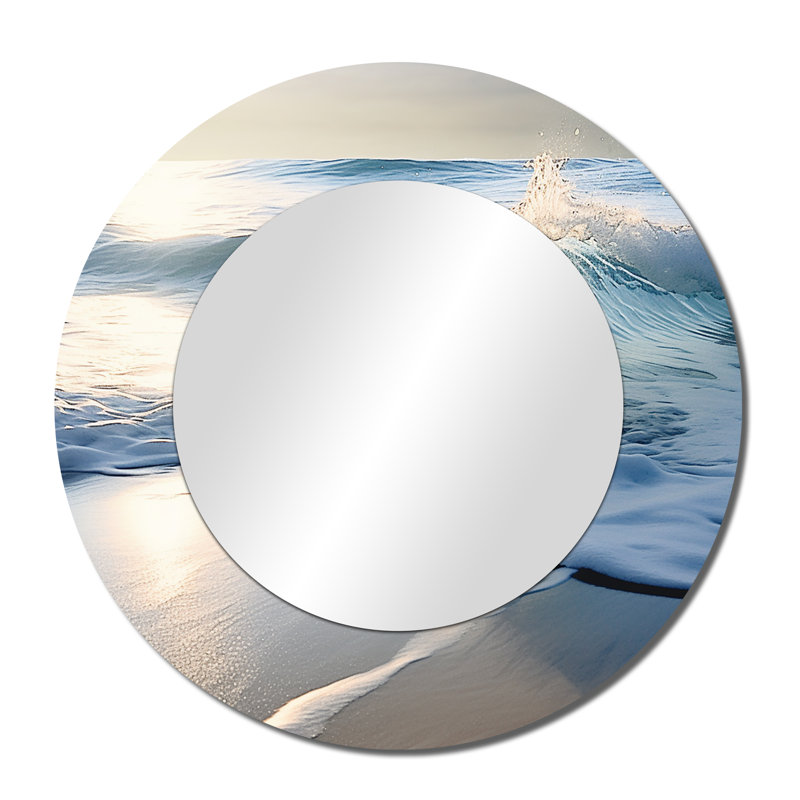 Beach Wave Scenery Photo I - miroir mural à vagues, miroir décoratif rond bleu, impression d'art en métal, 36 po x 36 po