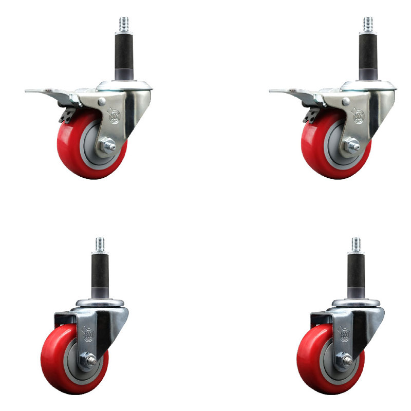 Ensemble de roulettes extensibles Poly, Rouge, 3 po x 1 po