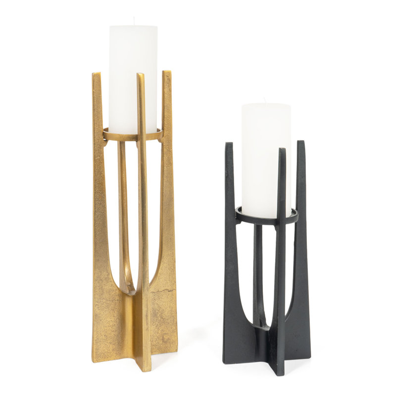 Modern Metal Solid Pillar Candle Holder, Gold, 16" H x 5" W x 5" D