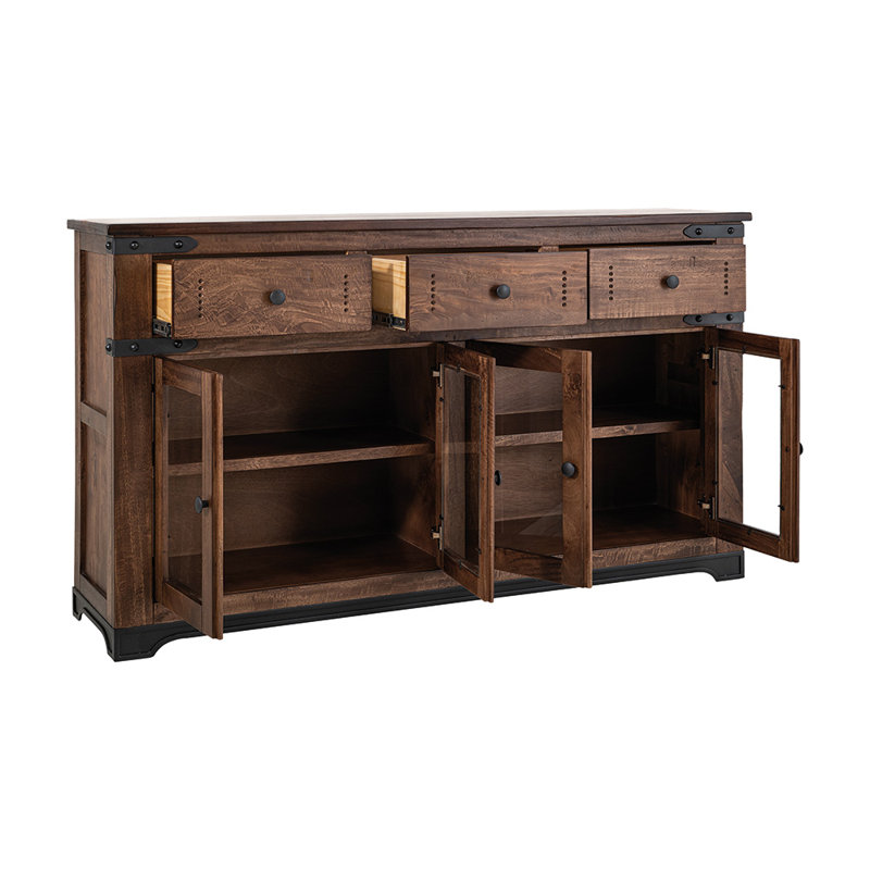 Console 70 po avec 3 tiroirs et 4 portes vitrées