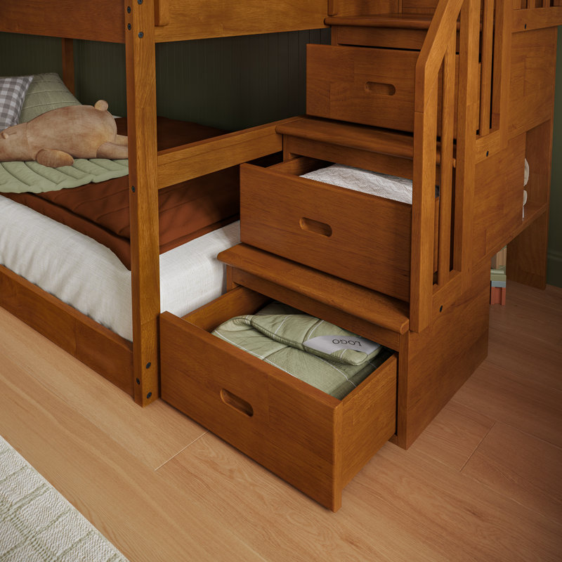 Malibu Wood Low Staircase Bunk Bed, Twin over Twin, Teak