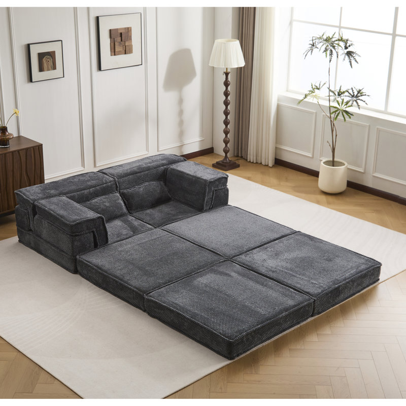 Upholstered Fabric Sectional, DARK GREY Fabric, 26.32" H x 77.08" W x 77.67" D