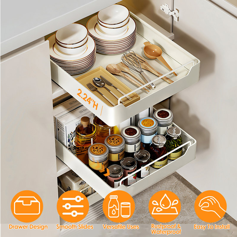 Organisateur de garde-manger escamotable avec tablette coulissante en acier au carbone pour cuisine, salle de bain, l 11,93 po x P 16,61 po