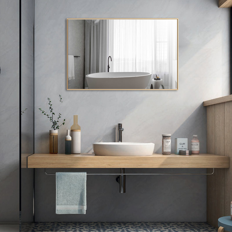 Modern & Contemporary Rectangle Bathroom Vanity Mirror Metal Framed Wall Mirror, Gold, 40" x 27"