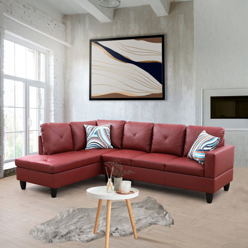Amelah 2 - Piece 97" Vegan Faux Leather Sectional, Left Hand Facing, Red Faux Leather