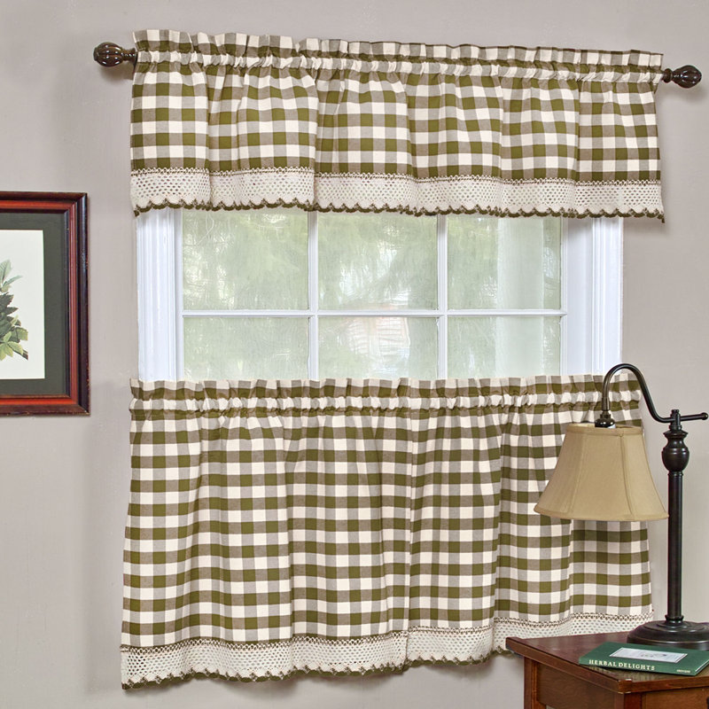 Bellair Plaid Tailored Kitchen Curtain, 58" W x 36" L, Taupe