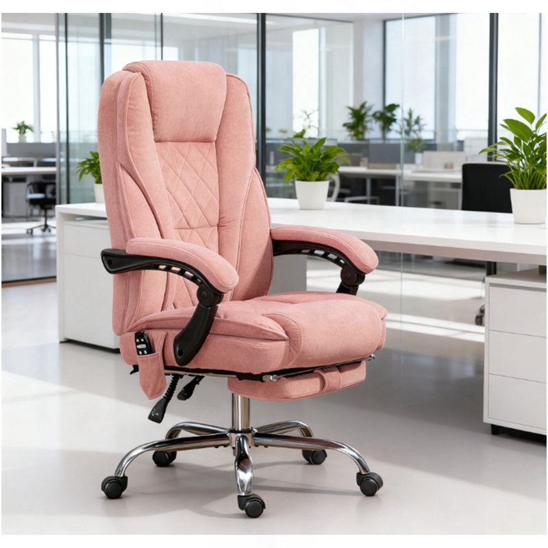 Chaise de bureau de massage inclinable chauffante avec hauteur réglable et repose-pieds, rose, Rose