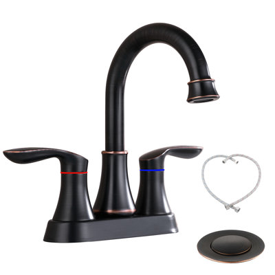 2-Handle 4-Inch Oil Rubbed Bronze Bathroom Faucet, Bathroom Vanity Sink Faucets With Pop-Up Drain And Supply Hoses