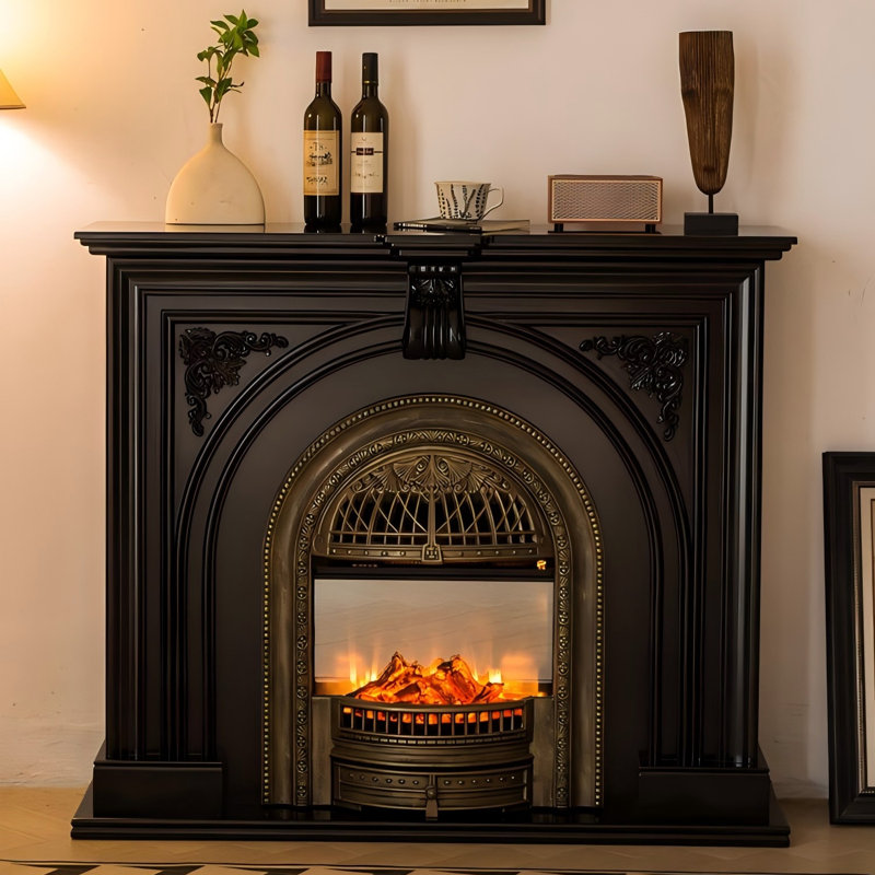 Landscape Electric Fireplace With Decoration and Heating, 41.34" H x 47.24" W x 13.78" D, Black