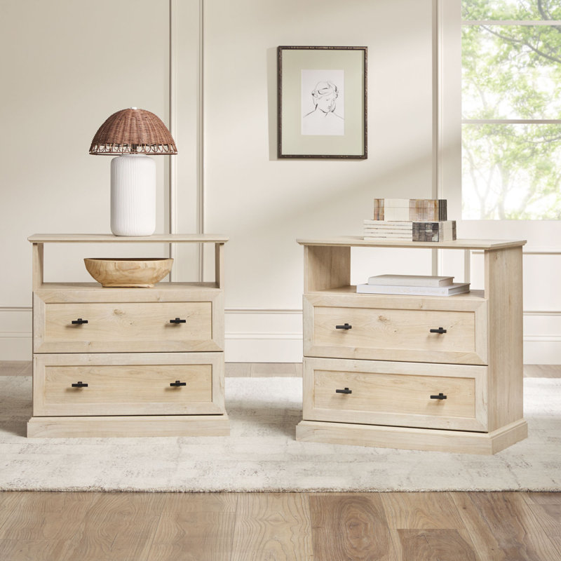 Classic Open-Top 2-Drawer Side Tables, White/Oak, White/Oak