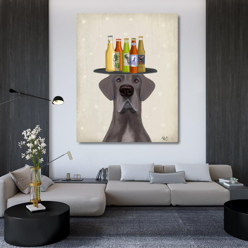 Art sur toile tendue avec Alcott Hill® Fab Funky Gallery: Great Dane Blue Beer Lover, H 45 po x l 36 po